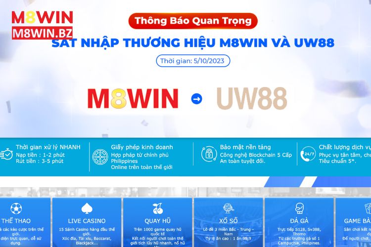 Sát nhập thương hiệu M8win và Uw88